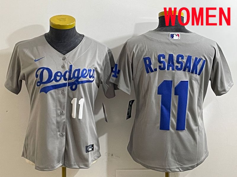 Women Los Angeles Dodgers #11 R.Sasaki Grey Game 2025 Nike MLB Jersey style 4->women mlb jersey->Women Jersey